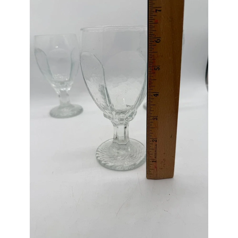 Vintage Clear Textured Glass Goblets Set of 3 Bark Base Paneled Water Wine 6.25
